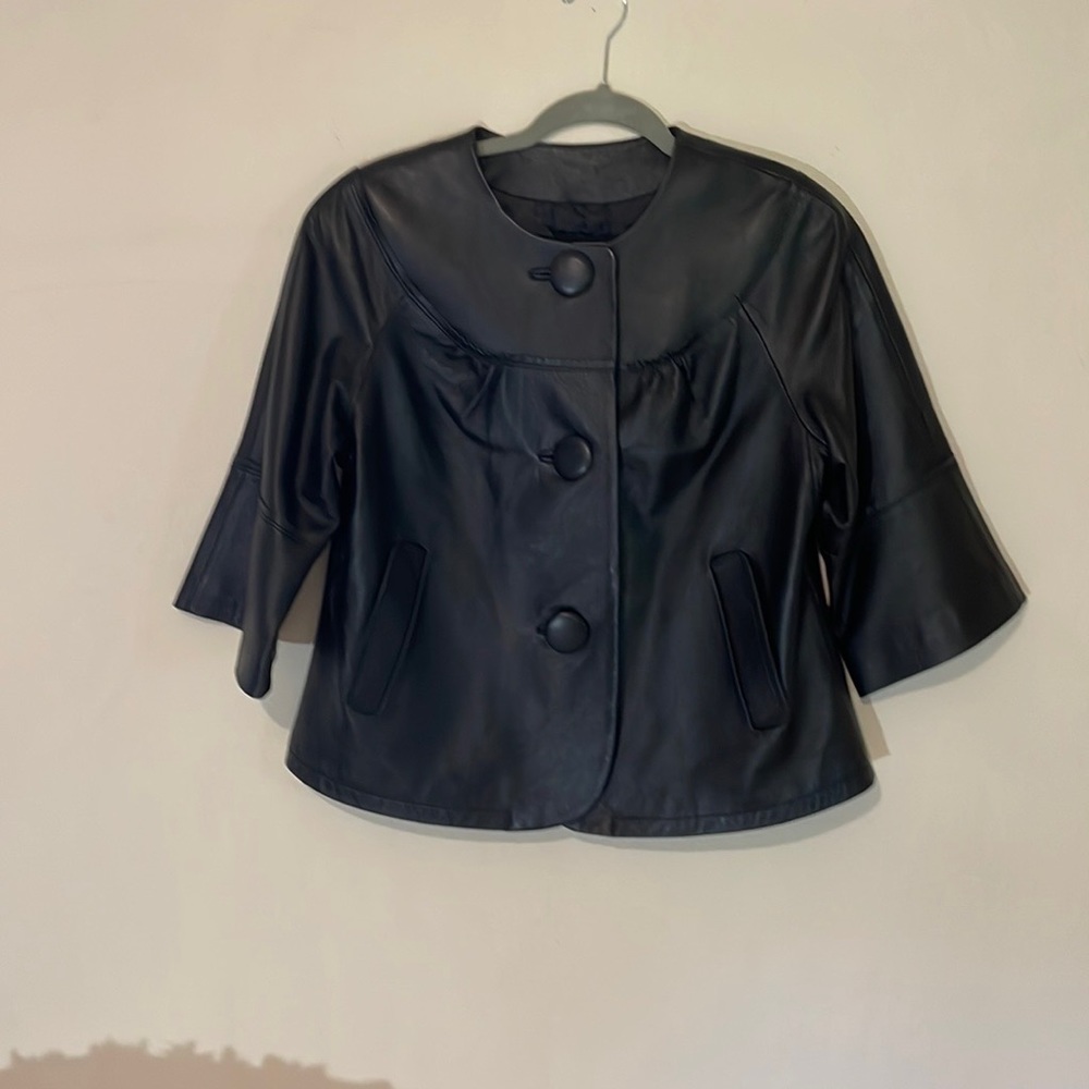 Black ladies cropped leather jacket